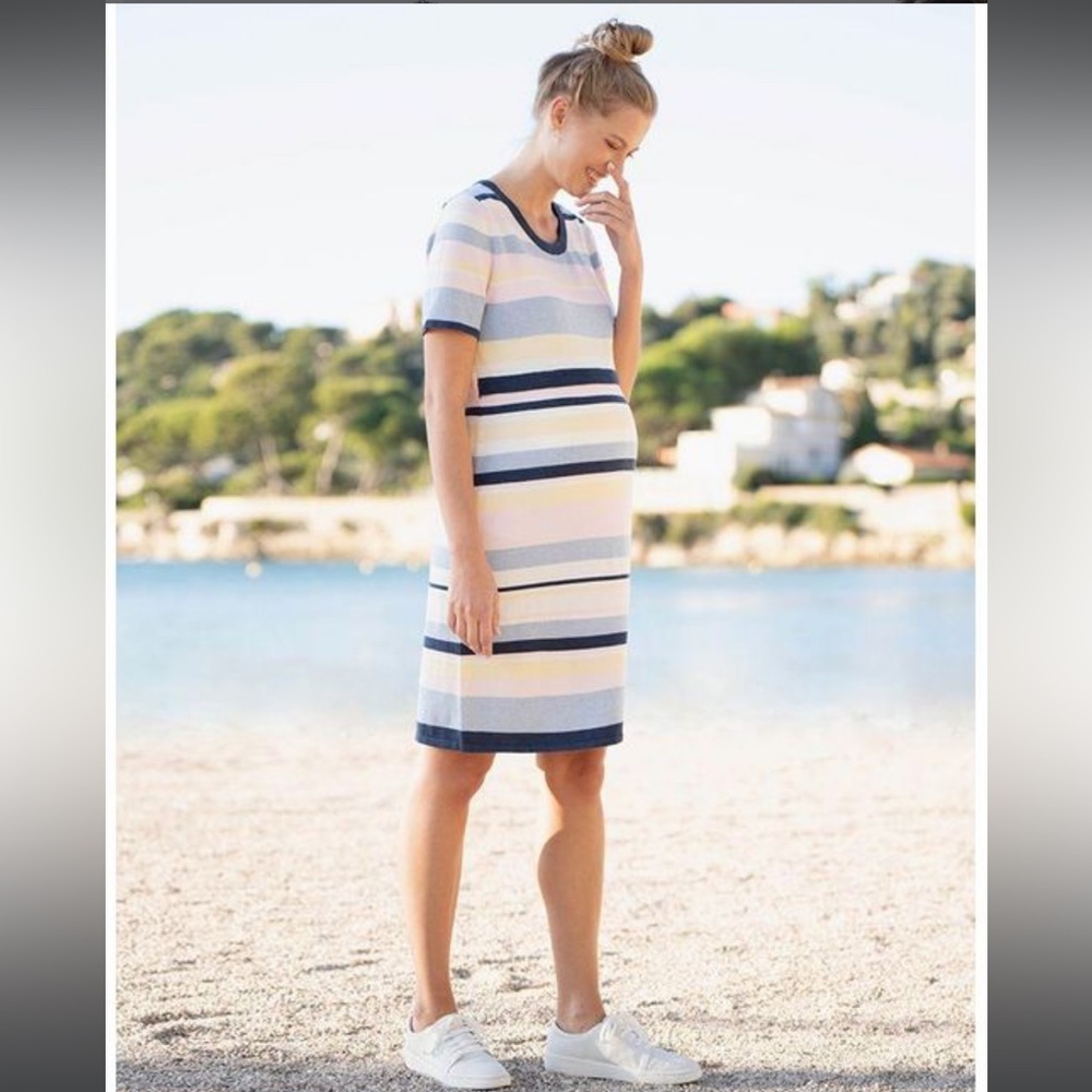 SERAPHINE Multi Stripe Knit Maternity to Nursing Dress